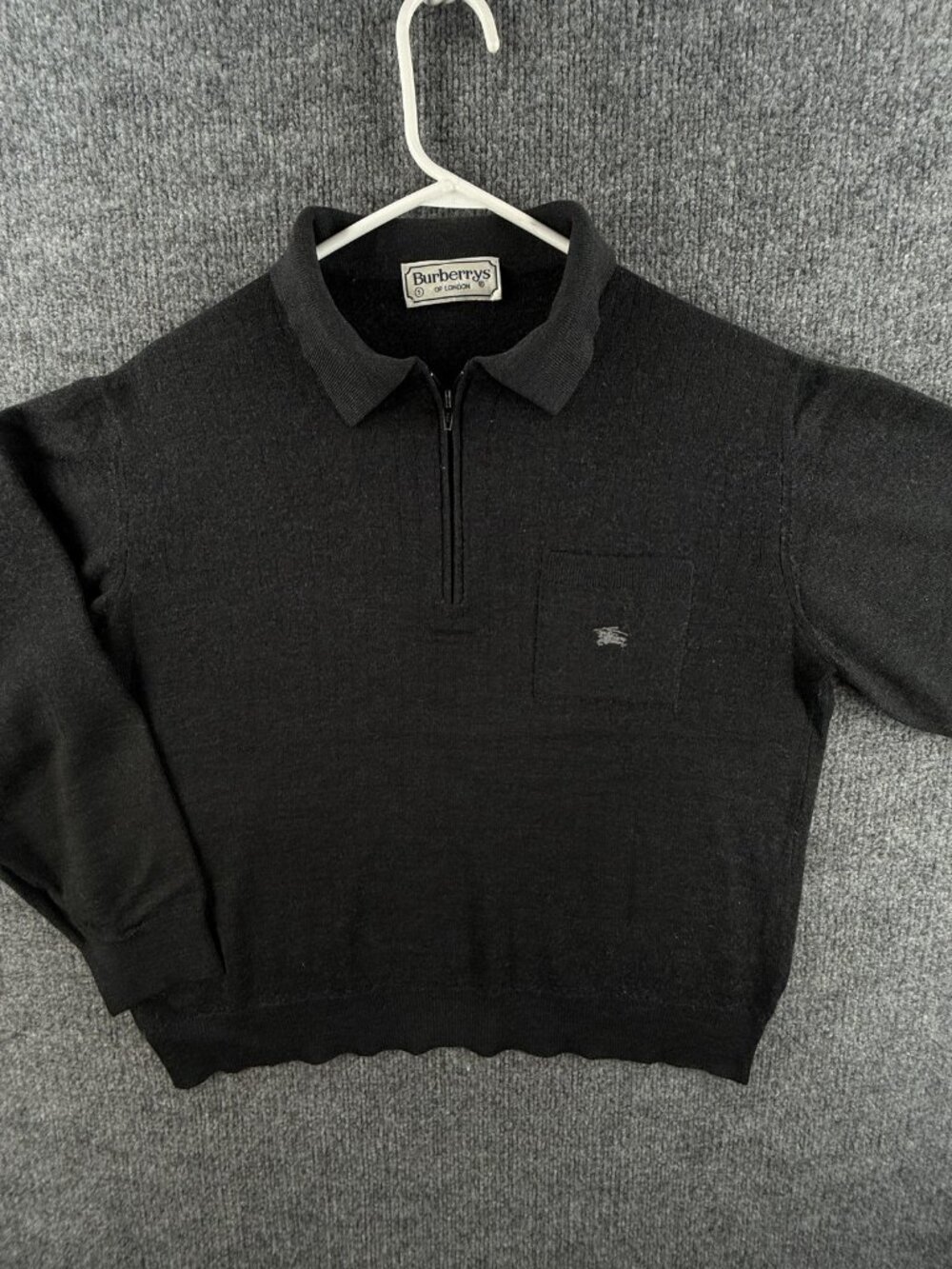 Burberry London Pullover 5 Charcoal Gray Collared Logo 1/4 Zip Solid Knit Wool